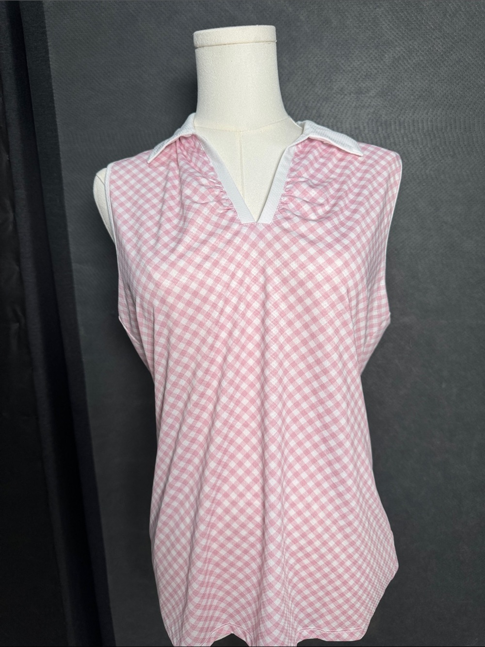 Sleeveless Pink Gingham Collared Tank Top